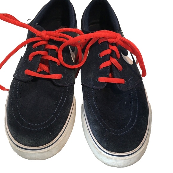 Nike Skater Shoes SB Stefan Janoski Blue & White Youth Size 6Y Red Laces Suede - Picture 3 of 7